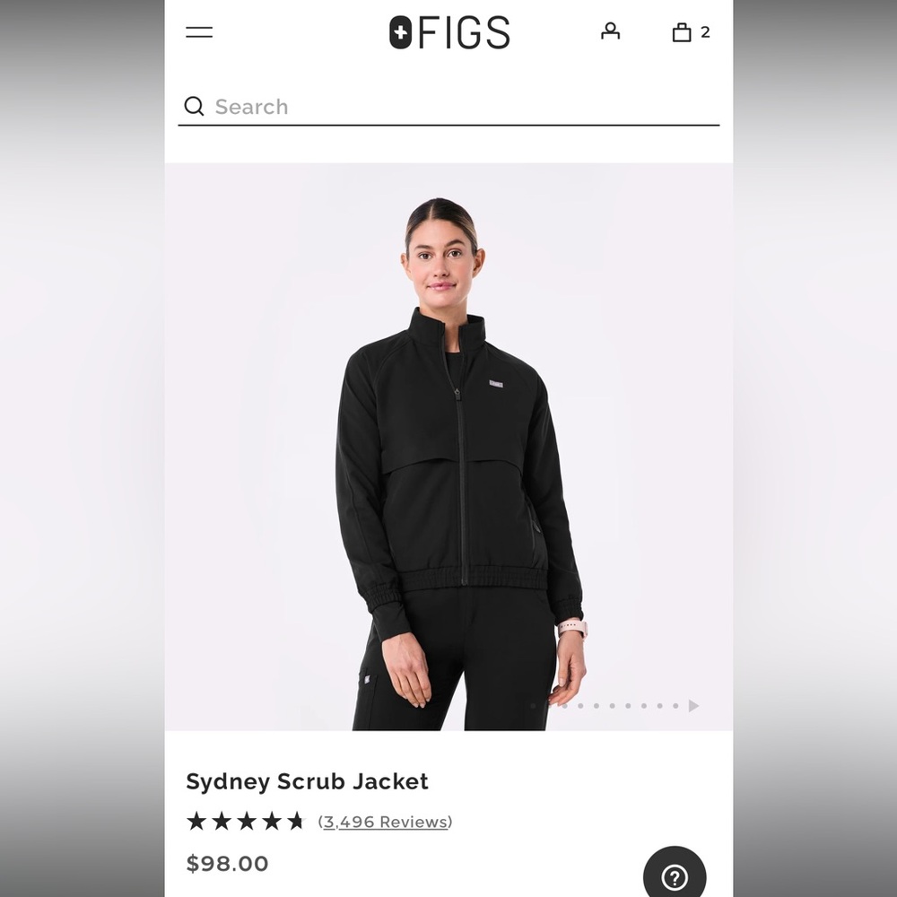 FIGS black Sydney scrub jacket